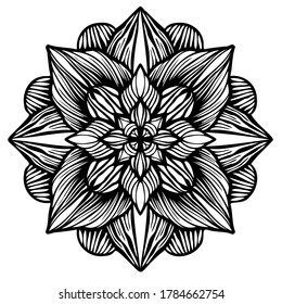 Modern isolated black and white illustration design of lined flower