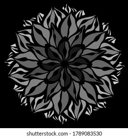 Modern isolated black and white illustration design of lined flower on black
