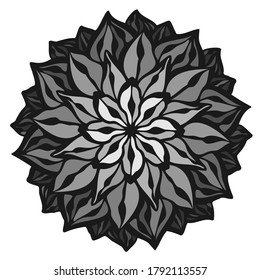 Modern isolated black and white illustration design of lined flower