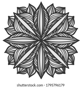 Modern isolated black and white illustration design of lined flower