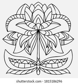 Modern isolated black and white illustration design of lined transparent flower. Can be used for printing on paper, textiles, backgrounds, logos, tattoos, invitations.