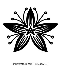 Modern isolated black and white illustration design of lined silhouette of flower. Can be used for printing on paper, textiles, backgrounds, logos, tattoos, invitations.