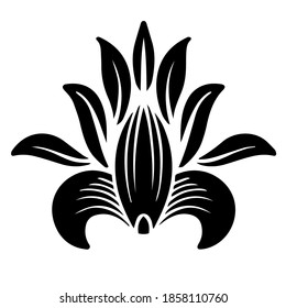 Modern isolated black and white illustration design of lined silhouette of flower. Can be used for printing on paper, textiles, backgrounds, logos, tattoos, invitations.