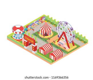 Modern Isolated Circus And Amusement Park Cartoon Illustration, Suitable For Map, Children Book, Game Asset, Infographic, And Other Related Circus Occasion