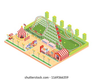 Modern Isolated Circus And Amusement Park Cartoon Illustration, Suitable For Map, Children Book, Game Asset, Infographic, And Other Related Circus Occasion