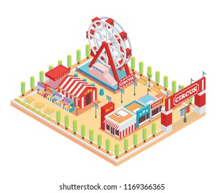 Modern Isolated Circus And Amusement Park Cartoon Illustration, Suitable For Map, Children Book, Game Asset, Infographic, And Other Related Circus Occasion