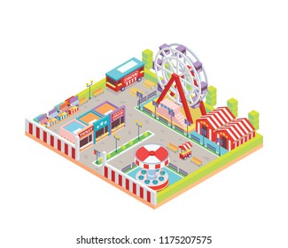 Modern Isolated Circus And Amusement Park Cartoon Illustration