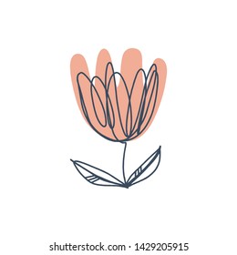 Modern isolated flower art print in scandinavian style. Vector EPS and jpg image, clipart, editable isolated details.