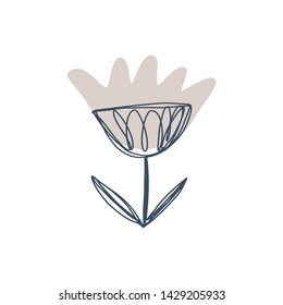 Modern isolated flower art print in scandinavian style. Vector EPS and jpg image, clipart, editable isolated details.