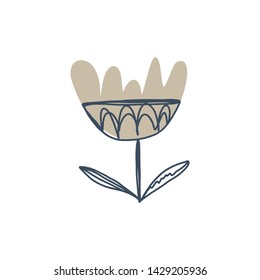 Modern isolated flower art print in scandinavian style. Vector EPS and jpg image, clipart, editable isolated details.
