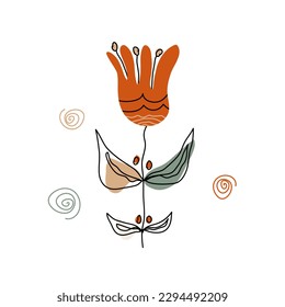 Modern isolated Flower art print in scandinavian style. Vector EPS, clipart, editable isolated details. Vector illustration.