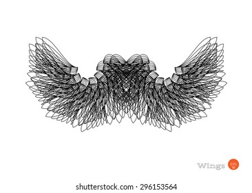 Modern, isolated icon of black wings on white background