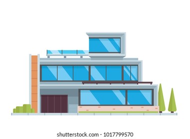 Modern Isolated Luxury Contemporary House Building Illustration