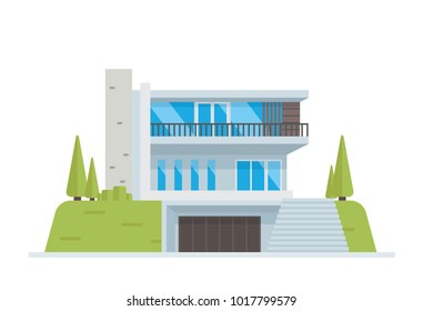 Modern Isolated Luxury Contemporary House Building Illustration