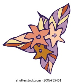 Diseño moderno aislado y estilizado con flores abstractas de dibujos animados coloridos aisladas de fondo blanco. Puede utilizarse para imprimir en papel, textiles, fondos, papel pintado