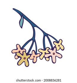 Modern isolated stylised design with abstract colorful cartoon flowers isolated on white background. Can be used for printing on paper, textiles, backgrounds, wallpapers