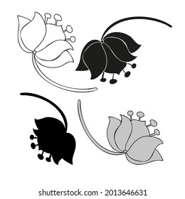 Modern isolated stylized set design with abstract black and white flowers. Can be used for printing on paper, textiles, backgrounds, wallpapers