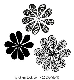 Modern isolated stylized set design with abstract black and white flowers. Can be used for printing on paper, textiles, backgrounds, wallpapers