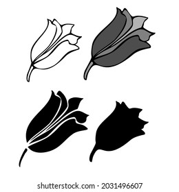 Modern isolated stylized set design with abstract black and white flowers. Can be used for printing on paper, textiles, backgrounds, wallpapers