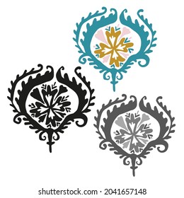 Moderno diseño aislado estilizado con un conjunto abstracto de flores negras y blancas y de colores. Puede utilizarse para imprimir en papel, textiles, fondos, papel pintado