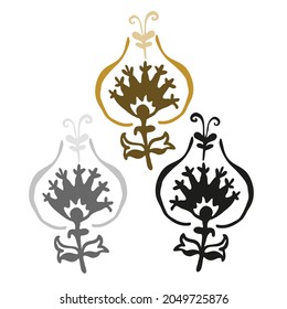 Modern isolated stylized set design with abstract set of black and white and colored flowers. Can be used for printing on paper, textiles, backgrounds, wallpapers