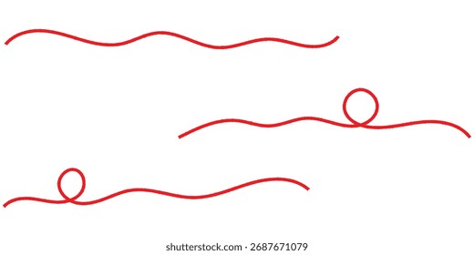 Modern isolated vector curved red threads on white background. Isolated vector red objective threads. EPS 10. 