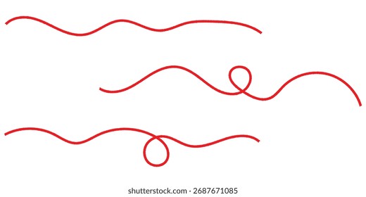 Modern isolated vector curved red threads on white background. Isolated vector red objective threads. EPS 10. 
