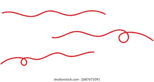 Modern isolated vector curved red threads on white background. Isolated vector red objective threads. EPS 10. 