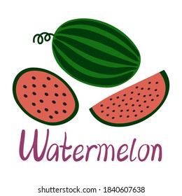 Modern isolated vector illustration design with abstract fruit silhouette of watermelons on white. Can be used for printing on paper, stickers, badges, bijouterie, cards, textiles.