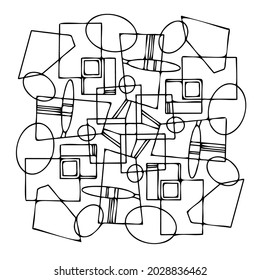 Modern isolated vector stylised black and white design with abstract geometric intersecting lined shapes. Can be used for printing on paper, textiles, backgrounds, wallpapers