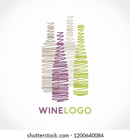 Modern isolated vector wine logo design - four  bottles, red, white,brown and green - ideal for wine shop, winery, wine house etc.