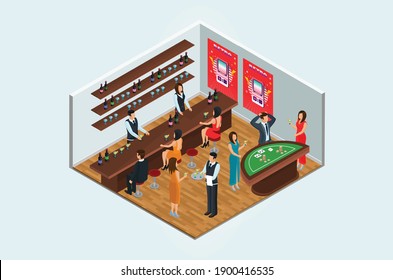 Modern Isometric 3d game club , people play games in entertainment center vector illustration Suitable for Diagrams, Infographics, Book Illustration, Game Asset, And Other Graphic Related Assets