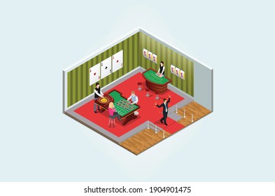 Modern Isometric 3d game club , people play games in entertainment center vector illustration Suitable for Diagrams, Infographics, Book Illustration, Game Asset, And Other Graphic Related Assets