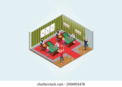Modern Isometric 3d game club , people play games in entertainment center vector illustration Suitable for Diagrams, Infographics, Book Illustration, Game Asset, And Other Graphic Related Assets