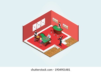 Modern Isometric 3d game club , people play games in entertainment center vector illustration Suitable for Diagrams, Infographics, Book Illustration, Game Asset, And Other Graphic Related Assets