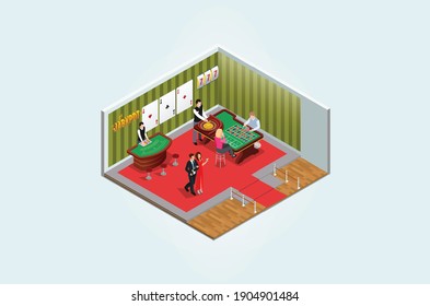 Modern Isometric 3d game club , people play games in entertainment center vector illustration Suitable for Diagrams, Infographics, Book Illustration, Game Asset, And Other Graphic Related Assets