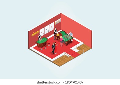 Modern Isometric 3d game club , people play games in entertainment center vector illustration Suitable for Diagrams, Infographics, Book Illustration, Game Asset, And Other Graphic Related Assets