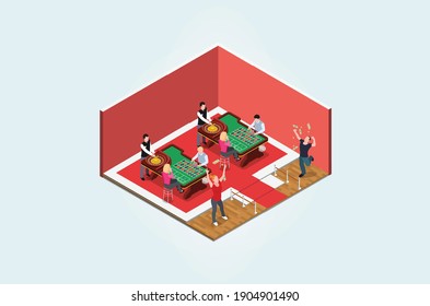 Modern Isometric 3d game club , people play games in entertainment center vector illustration Suitable for Diagrams, Infographics, Book Illustration, Game Asset, And Other Graphic Related Assets