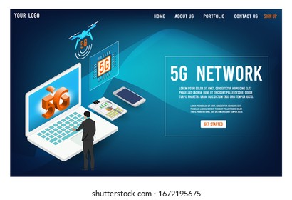 Modern Isometric 5g concept for website, banner and mobile website. Easy to edit and customize. Vector illustration