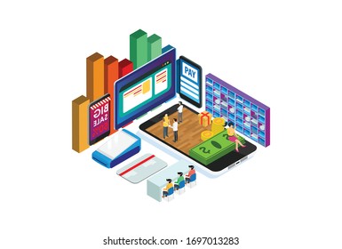 Modern Isometric Activity Online shopping concept with character, Suitable for Diagrams, Infographics, Game Asset, And Other Graphic Related Assets