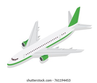 Modern Isometric Air Transportation Illustration - Green Commercial Airplane