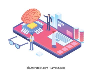 Modern Isometric Artificial Intelligence Illustration, Suitable for Diagrams, Infographics, Book Illustration, Game Asset, And Other Graphic Related Assets