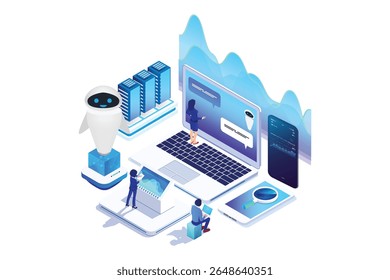 Ilustração moderna de aprendizagem de robôs de inteligência artificial isométrica, Banner da Web, Adequado para Diagramas, Infográficos, Ilustrações de Livros, Ativos de Jogos e Outros Ativos Gráficos Relacionados