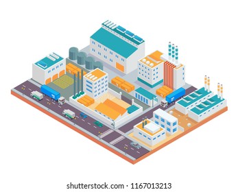 Modern Isometric Big Industrial Factory and Logistic Warehouse Complex Illustration, Suitable for Diagrams, Infographics, Illustration, And Other Graphic Related Assets