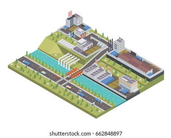 Modern Isometric Big Industrial Factory and Logistic Warehouse Complex, Suitable for Diagrams, Infographics, Illustration, And Other Graphic Related Assets