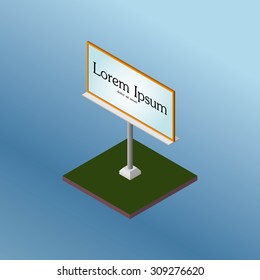 Modern isometric billboard screen isolated on blue background. Billboard icon.