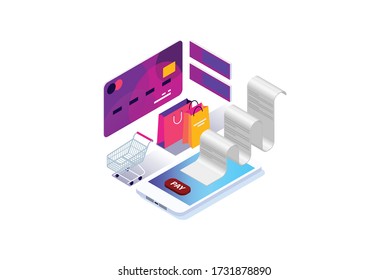 Modern Isometric Bills online payment flat isometric vector concept of mobile payment Suitable for Diagrams, Infographics, Game Asset, And Other Graphic Related Assets