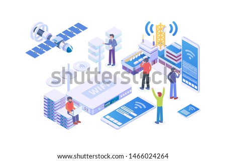 Modern Isometric Broadband Internet Provider Illustration, Web Banners, Suitable for Diagrams, Infographics, Book Illustration, Game Asset, And Other Graphic Related Assets