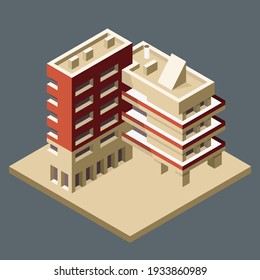 Modern Isometric Building Made As Corner - Office Block, Vector