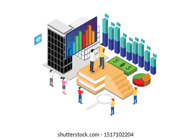 Modern Isometric Business To Business Illustration with colorful Chart, Web Banners, Suitable for Diagrams, Infographics, Book Illustration, Game Asset, And Other Graphic Related Assets
